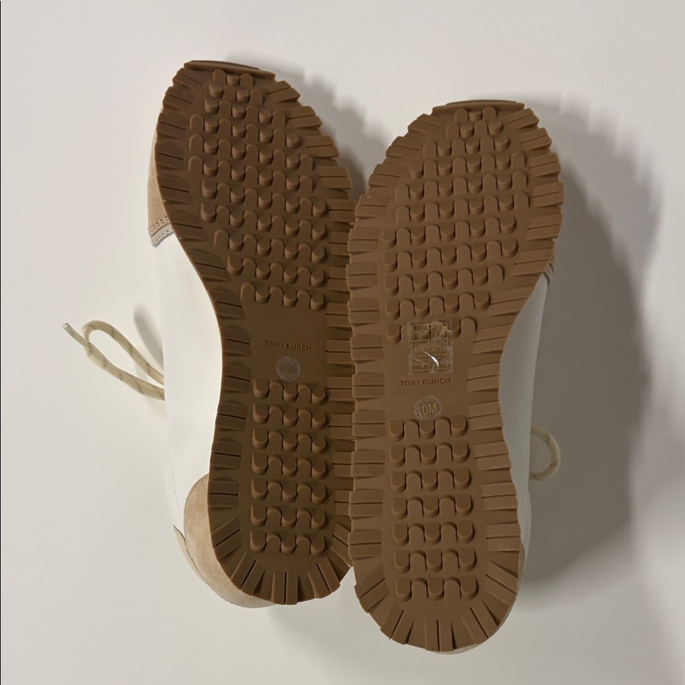 Tory Burch Women's White and Beige Suede-Trim Sneakers - Picture 3 of 4